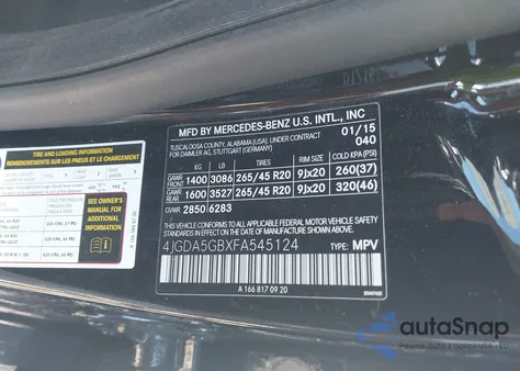 2015 Mercedes-Benz Ml 400 4Matic z USA, uszkodzony, nr VIN 4JGDA5GBXFA545124